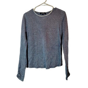 S Max Mara Womens T-Shirt Top Size S Blue Shimmer Cotton Long Sleeves Round Neck
